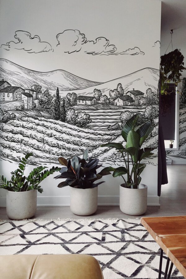 Fancy Walls farmhouse toile line art wall mural peel and stick