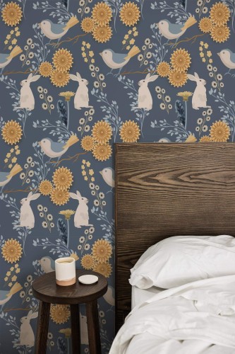Farmhouse style bedroom decorated with Fine decor peel and stick wallpaper