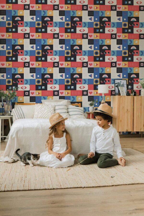 Scandinavian style bedroom decorated with Flat abstract pattern peel and stick wallpaper