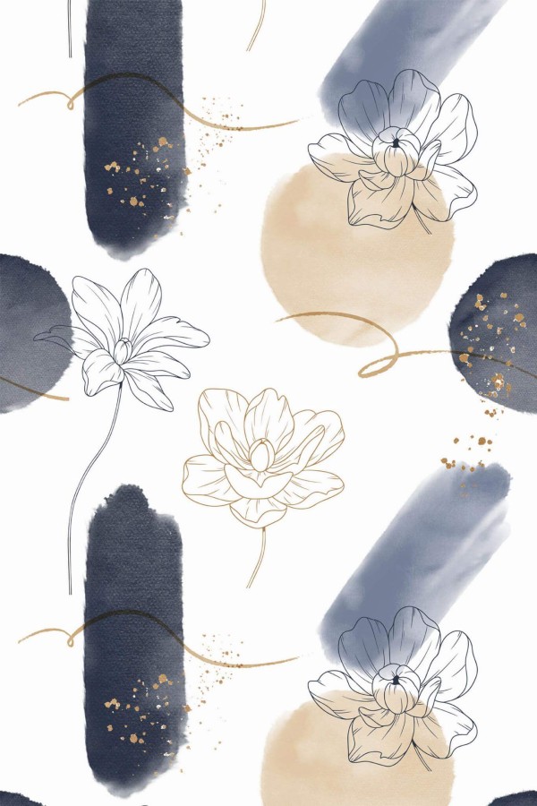 Pattern repeat of Floral and brush stroke removable wallpaper design