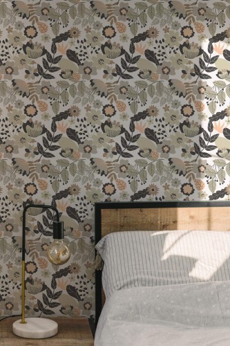 Minimal modern style bedroom decorated with Floral Garden peel and stick wallpaper