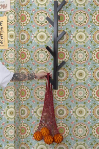 Scandinavian style kitchen decorated with Floral moroccan mandala peel and stick wallpaper