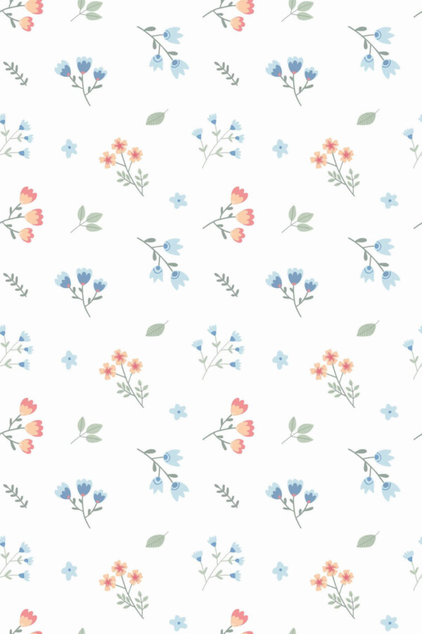 Pattern repeat of Floral nursery removable wallpaper design