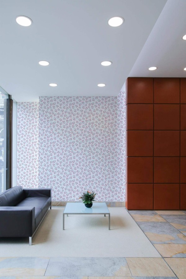 Minimal mid-century style living room decorated with Floral nursery peel and stick wallpaper