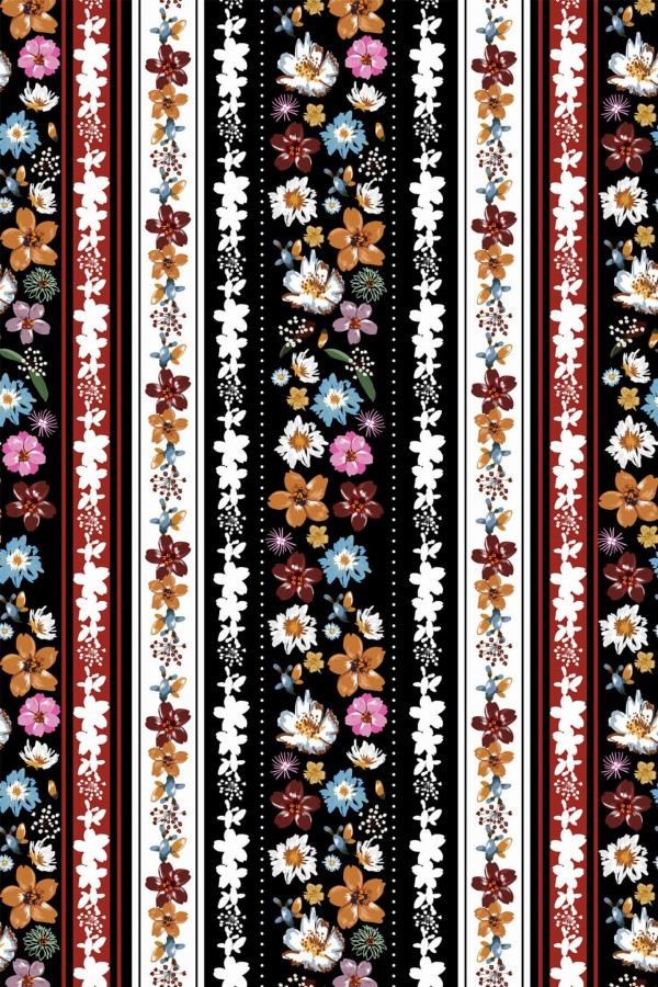 Pattern repeat of Floral stripe removable wallpaper design