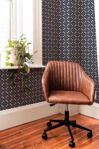 Mid-century modern style living room decorated with Floral tile peel and stick wallpaper