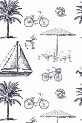 Pattern repeat of Florida toile removable wallpaper design