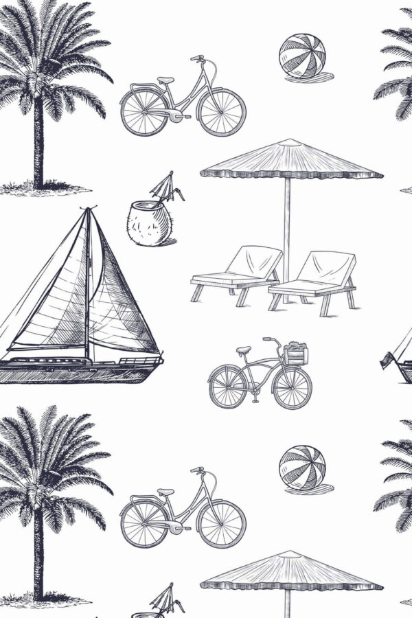 Pattern repeat of Florida toile removable wallpaper design