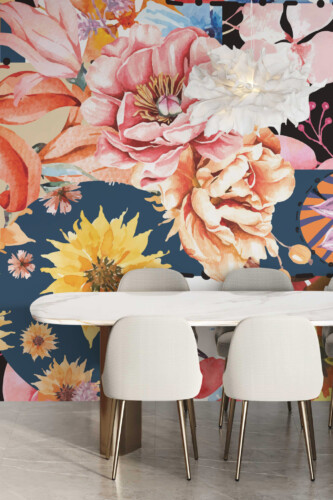 Watercolor flower collage by Fancy Walls wall mural peel and stick option with vibrant texture
