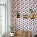 Farmhouse style home office decorated with Folk heart pattern peel and stick wallpaper