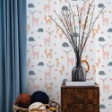 Coastal style living room decorated with Forest animal pattern peel and stick wallpaper