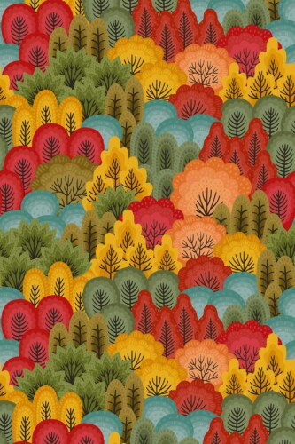 Pattern repeat of Forest in fall removable wallpaper design