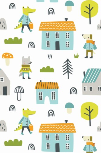 Pattern repeat of Forest life removable wallpaper design