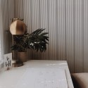 Rustic style home office decorated with French stripe peel and stick wallpaper