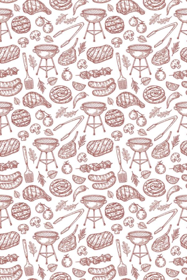 Fancy Walls Burgundy Fun self-adhesive wallpaper with BBQ items