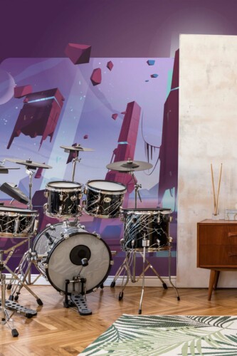 Purple removable wall mural for game rooms by Fancy Walls