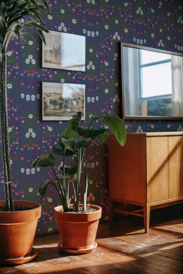 Mid-century modern style living room decorated with Fun Scandinavian peel and stick wallpaper