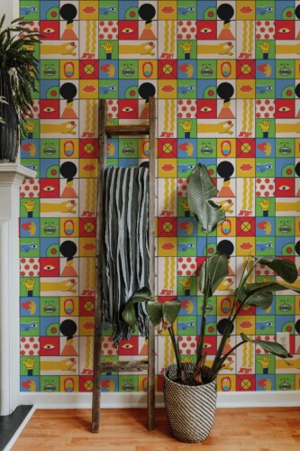 Scandinavian style living room decorated with Funky Fun peel and stick wallpaper