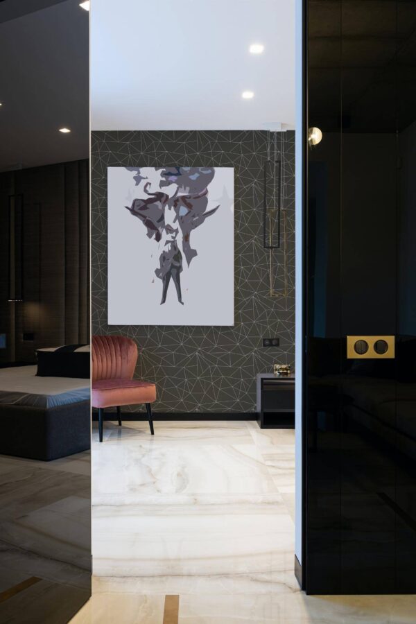 Art deco style bedroom decorated with Geometric apex peel and stick wallpaper