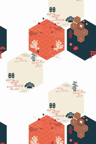 Pattern repeat of Geometric chinoiseries removable wallpaper design