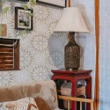 Southwestern style living room decorated with Geometric floral themed peel and stick wallpaper
