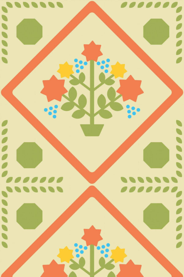 Pattern repeat of Geometric flowers removable wallpaper design