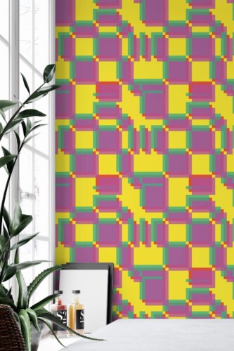 Minimal style home office decorated with Geometric Opart peel and stick wallpaper
