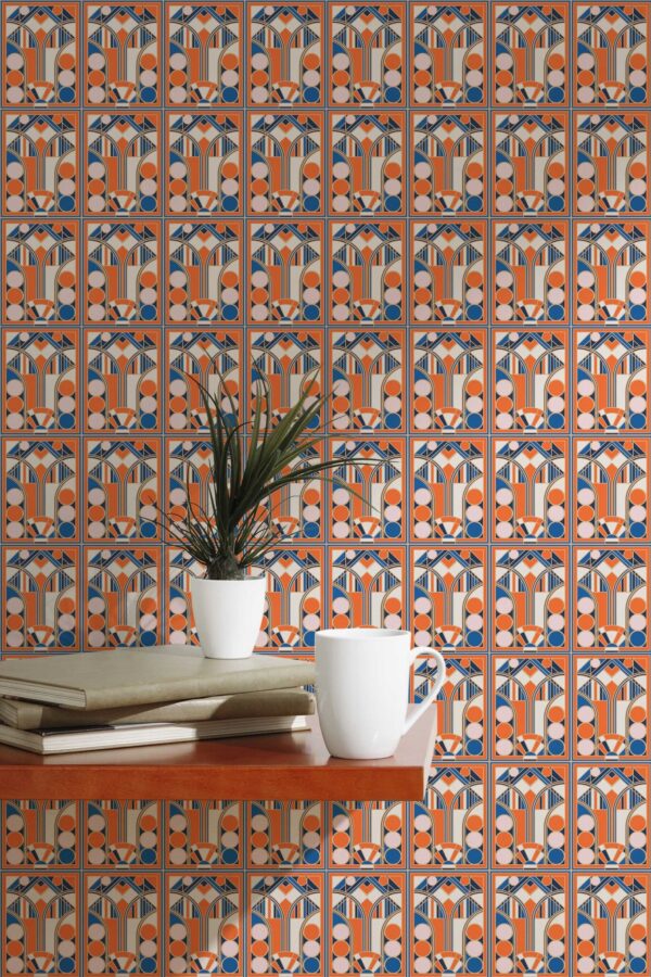 Fancy Walls bold Orange Geometric self-adhesive wallpaper for modern spaces.