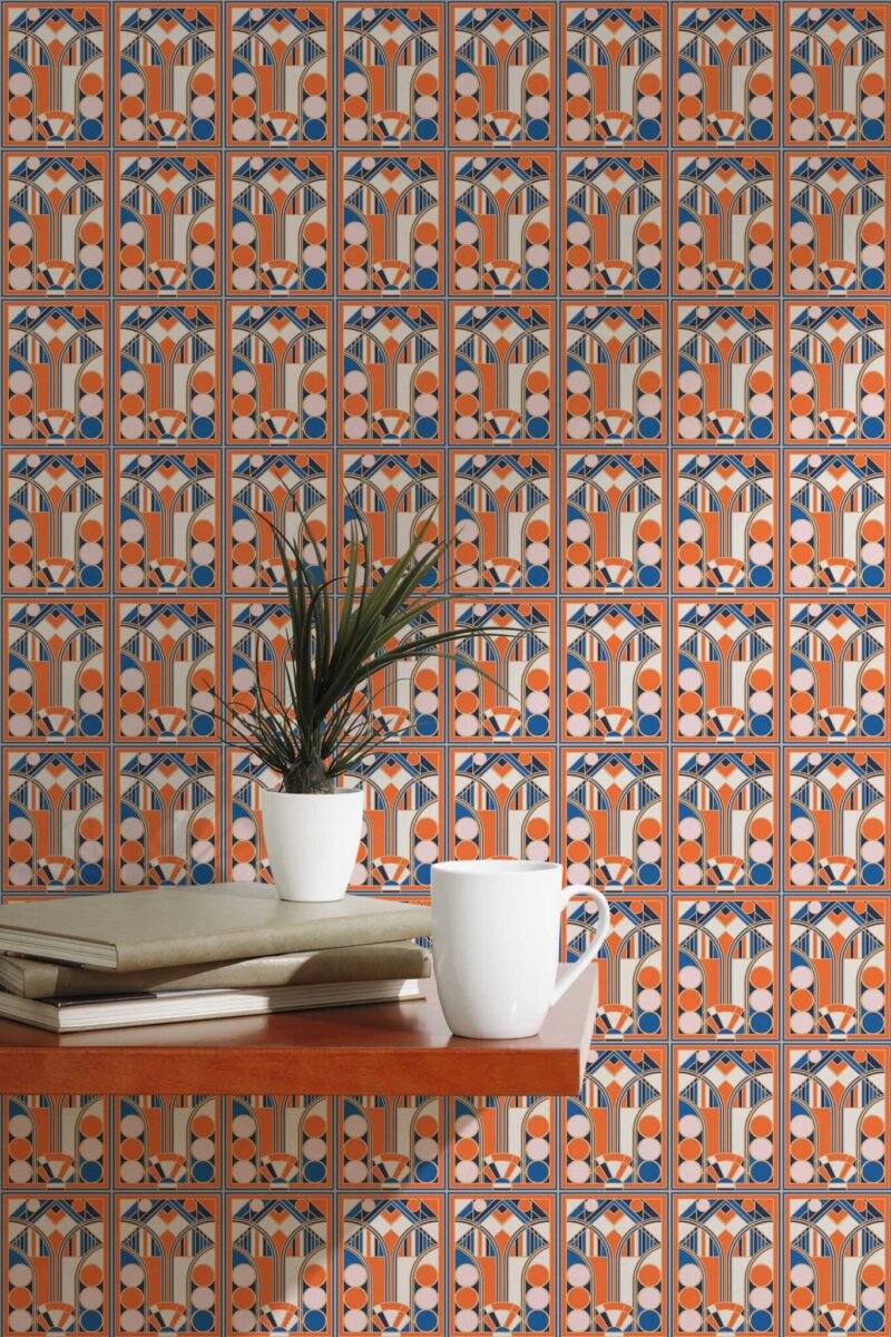 Fancy Walls bold Orange Geometric self-adhesive wallpaper for modern spaces.