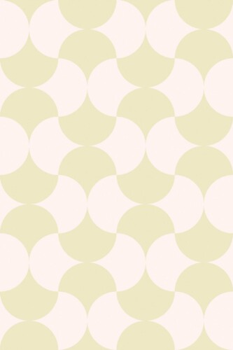 Close-up of Cozy Coffee Shop Classic wallpaper revealing curved mid-century shapes in beige and pastel green. The soothing color palette and rhythmic tile design are perfect for eclectic kitchen backsplashes or soft café-style spaces.