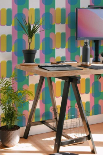 Scandinavian style home office decorated with Geometric transparent peel and stick wallpaper