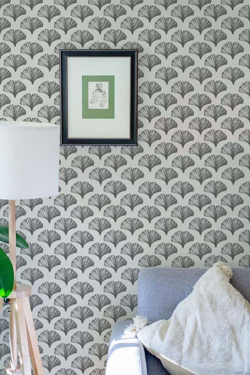 Eastern European style living room decorated with Ginkgo leaf peel and stick wallpaper