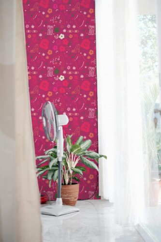 Minimal style living room decorated with Girl power peel and stick wallpaper