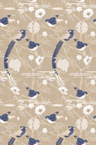 Pattern repeat of Gold bird removable wallpaper design
