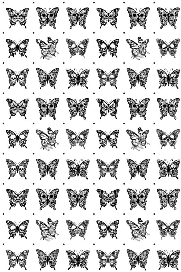 Fancy Walls self-adhesive wallpaper with black and white sugar skull butterflies