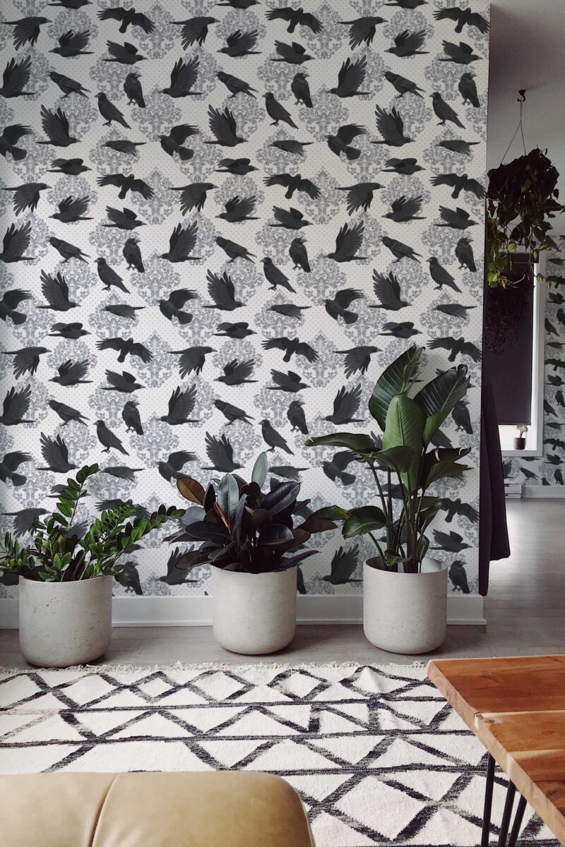 Damask Raven Dance Wallpaper
