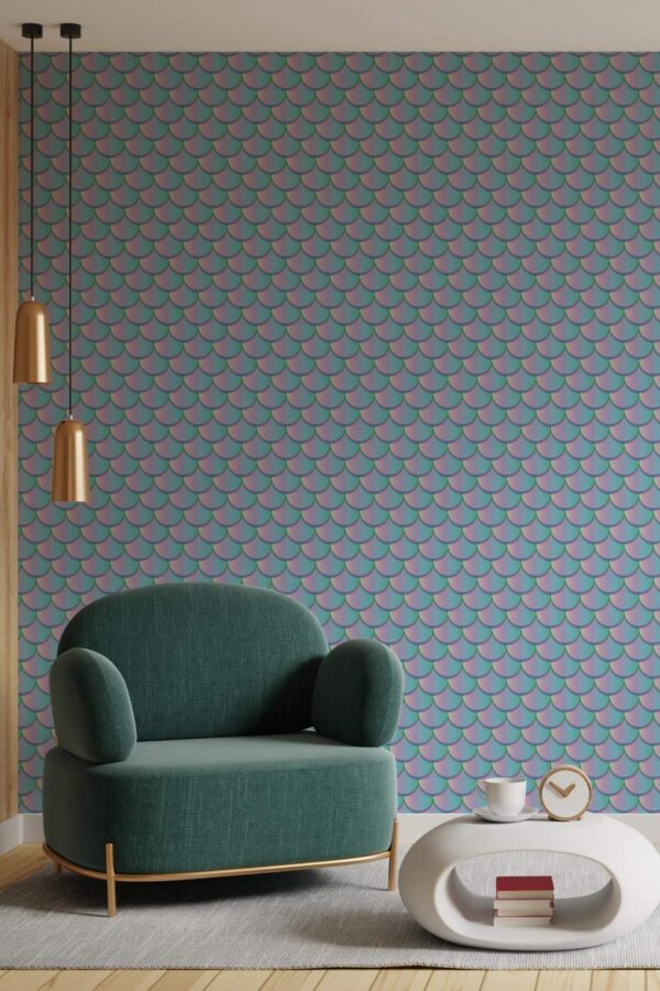 Contemporary style living room decorated with Gradient scales peel and stick wallpaper