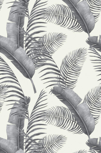 Pattern repeat of Gray and white palm leaf removable wallpaper design