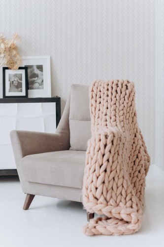 Boho style living room decorated with Gray braid peel and stick wallpaper