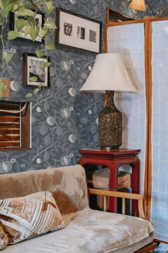 Southwestern style living room decorated with Gray citrus peel and stick wallpaper