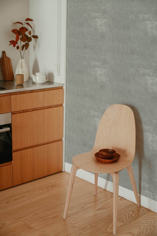 Boho style kitchen decorated with Gray concrete kitchen peel and stick wallpaper