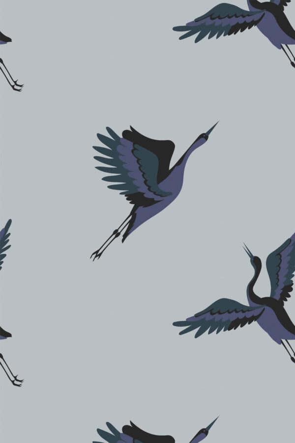 Pattern repeat of Gray crane bird removable wallpaper design