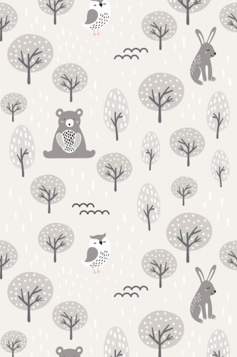 Pattern repeat of Gray forest animal removable wallpaper design