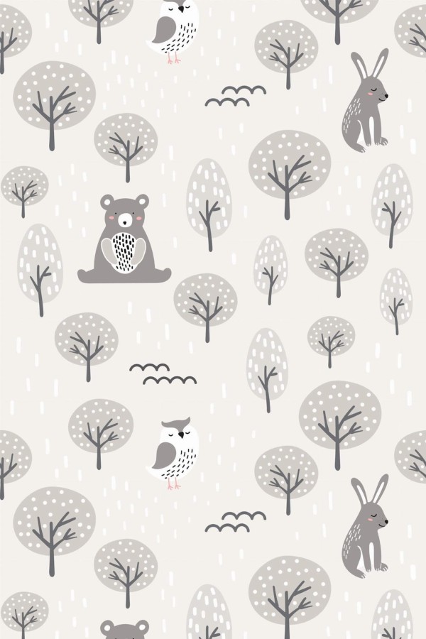 Pattern repeat of Gray forest animal removable wallpaper design