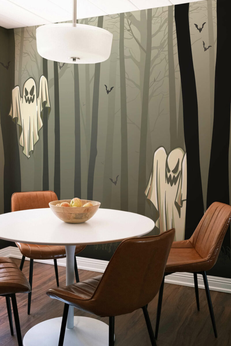 Spooky Halloween Forest peel and stick or non-pasted wall mural. Fancy Walls removable self-adhesive or traditional novelty eco-friendly and PVC-free kids room wall mural.