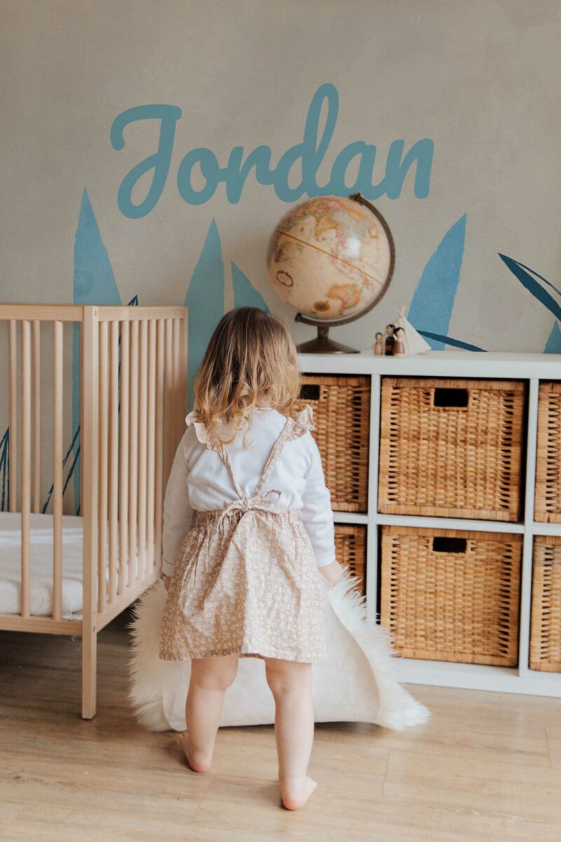 Eden Name peel and stick or non-pasted wall mural. Fancy Walls removable self-adhesive or traditional abstract botanical eco-friendly and PVC-free nursery wall mural.