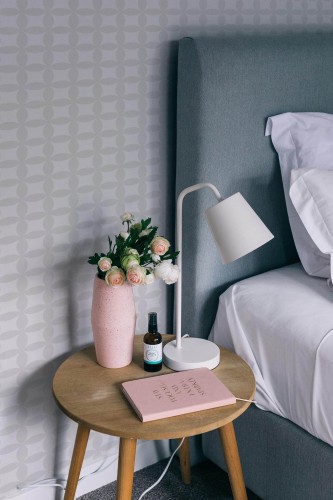 Rustic style bedroom decorated with Gray retro geometric peel and stick wallpaper