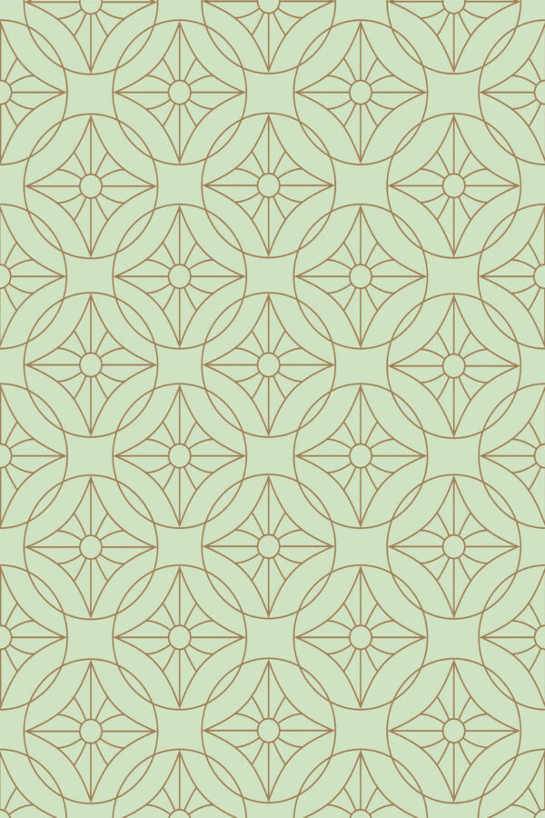 Pattern repeat of Green Art Deco geometric removable wallpaper design