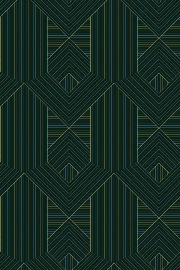 Pattern repeat of Green Art Deco geometric removable wallpaper design