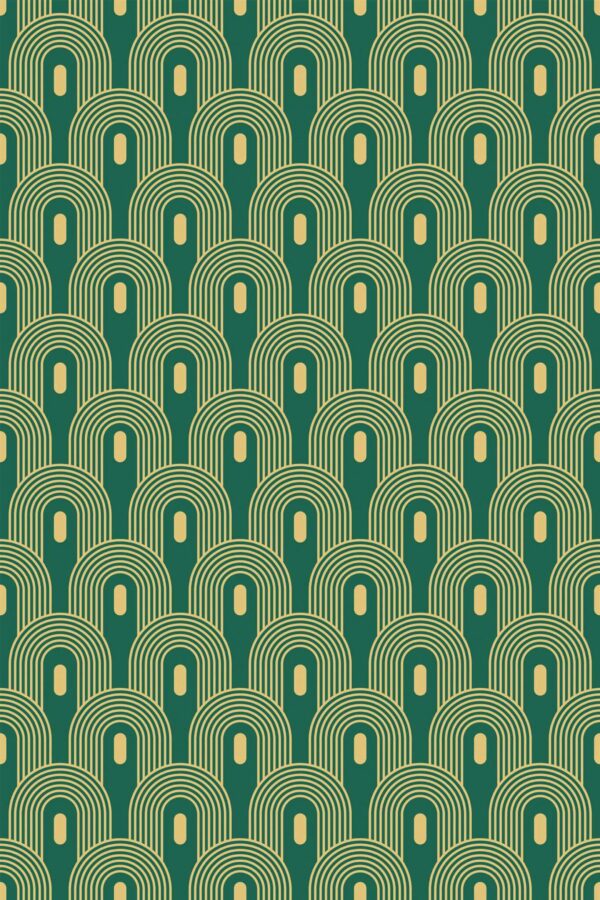 Pattern repeat of Green Art Deco removable wallpaper design
